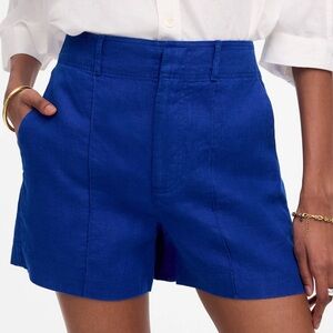 NEW Madewell Pintucked Shorts in 100% Linen Bright Sapphire Blue Size 00 $78